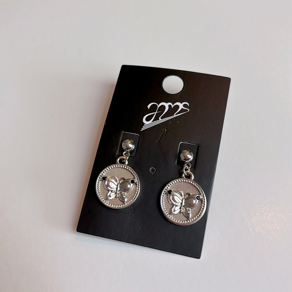 Silver butterfly pushback earrings